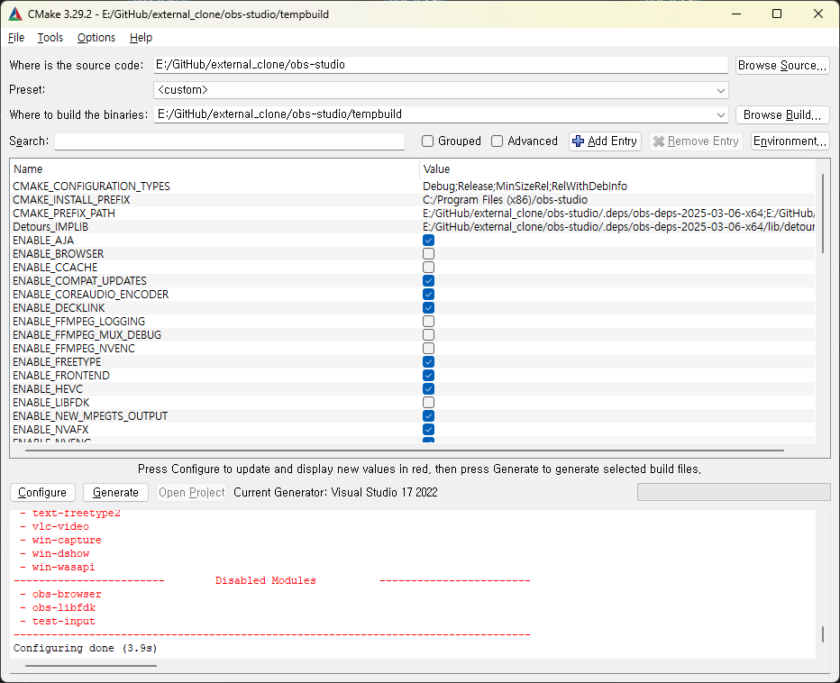 Configure 다시 눌렀을 때